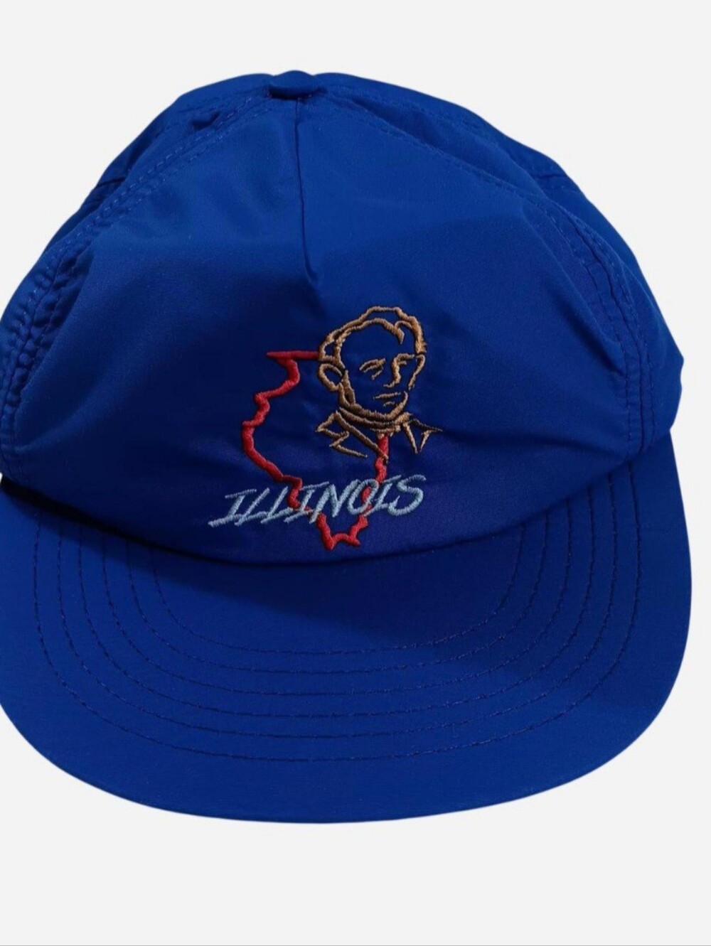 Vintage 90s Illinois Abraham Lincoln Blue Snapback Hat USA - RARE